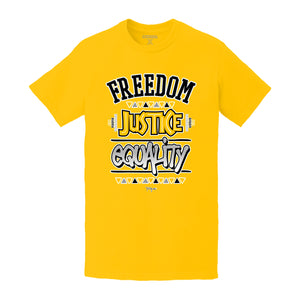 FREEDOM JUSTICE EQUALITY GOLD ( UNIVERSITY GOLD S/S )