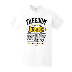 FREEDOM JUSTICE EQUALITY GOLD ( WHITE S/S )